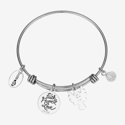 Footnotes Stainless Steel Angel Cross Bangle Bracelet