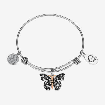 Footnotes Stainless Steel Solid Butterfly Bangle Bracelet