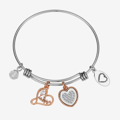 Footnotes Sisters Stainless Steel Solid Heart Bangle Bracelet