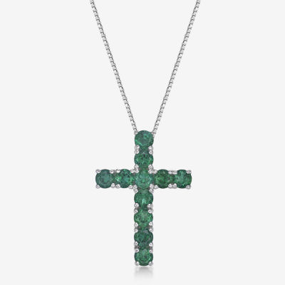 Womens Gemstone Sterling Silver Cross Pendant Necklace