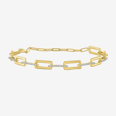 Diamond Addiction 1/4 Ct.T.W. Diamond 14K Gold Over Silver 8 Inch Solid Paperclip Chain Bracelet