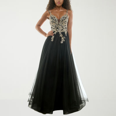 B. Smart Womens Juniors Sleeveless Embellished Embroidered Ball Gown