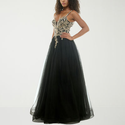 B. Smart Womens Juniors Sleeveless Embellished Embroidered Ball Gown