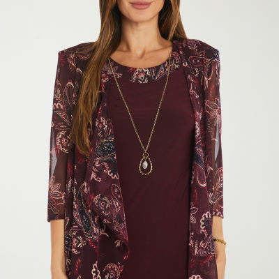 R & M Richards Womens Jacket Dress With Removable Necklace