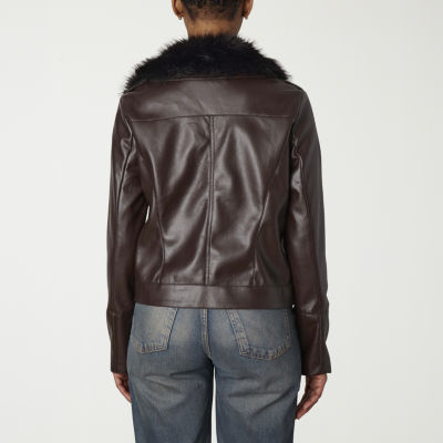 Nicole Miller Womens Faux Leather Lined Midweight Motorcycle Jacket