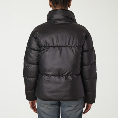 Nicole Miller Womens Faux Leather Lined Midweight Puffer Jacket