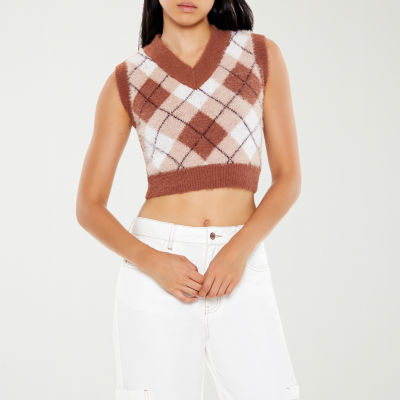 Forever 21 Juniors Cozy Plaid Cropped Sweater Womens Vest