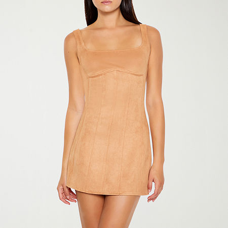 Forever 21 Faux Suede Mini Womens Sleeveless A-Line Dress Juniors, Small, Brown