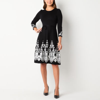 Jessica Howard Womens 3/4 Sleeve Midi Sweater Dress