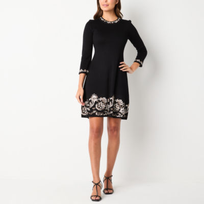 Jessica Howard Womens 3/4 Sleeve Scroll Sweater Dress