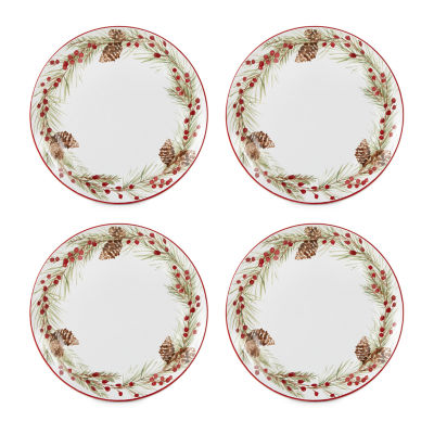 North Pole Trading Co. Holly Berry Stoneware 4-pc. Dinner Plate