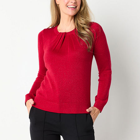 Liz Claiborne Womens Crew Neck Long Sleeve Pullover Sweater, Large, Red