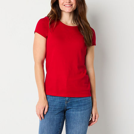 St. John's Bay Womens Crew Neck Short Sleeve T-Shirt, Petite Xx-large, Red