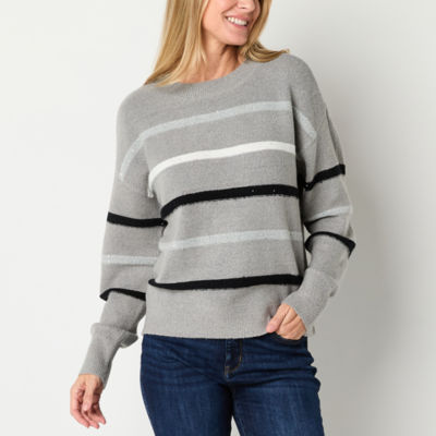 Liz Claiborne Womens Crew Neck Long Sleeve Striped Pullover Sweater