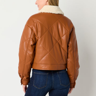 Liz Claiborne Faux Leather Midweight Quilted Jacket