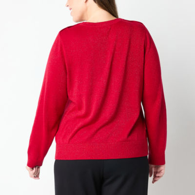 Liz Claiborne Plus Womens Round Neck Adaptive 3/4 Sleeve Adjustable Features Easy-on + Easy-off Pullover Sweater