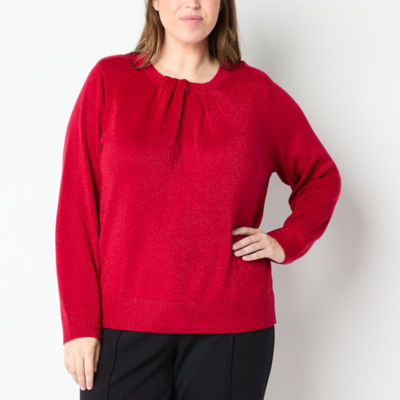 Liz Claiborne Plus Womens Round Neck Adaptive 3/4 Sleeve Adjustable Features Easy-on + Easy-off Pullover Sweater