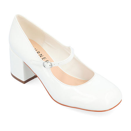 Journee Collection Womens Okenna Block Heel Pumps, 9 Wide, White