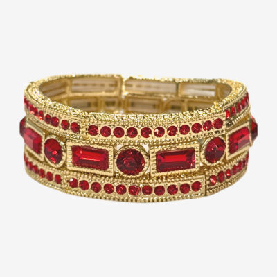 Bijoux Bar Gold Tone Red Crystal Stretch Bracelet