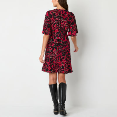 R & K Originals Womens Elbow Sleeve Floral Fit + Flare Dress