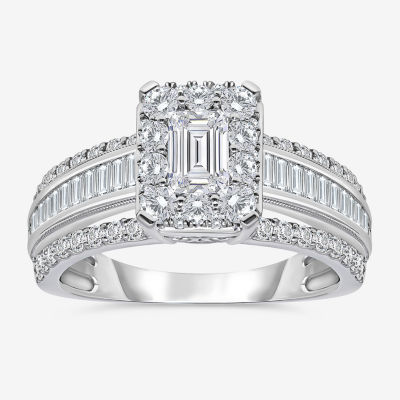 (I / I1) Womens 2 CT. T.W. Lab Grown White Diamond 10K White Gold Side Stone Engagement Ring