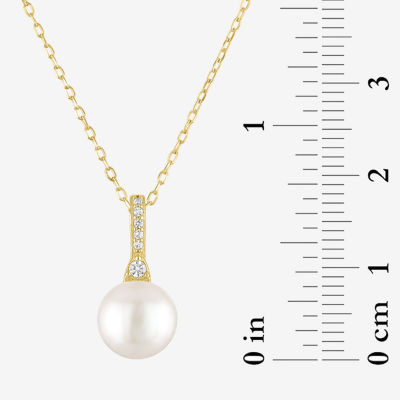 Yes, Please! Womens White Cultured Freshwater Pearl 14K Gold Over Silver Sterling Silver Round Pendant Necklace