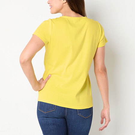 St. John's Bay Womens Crew Neck Short Sleeve T-Shirt, Petite Medium, Yellow