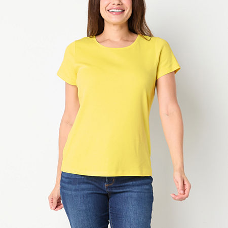 St. John's Bay Womens Crew Neck Short Sleeve T-Shirt, Petite Medium, Yellow