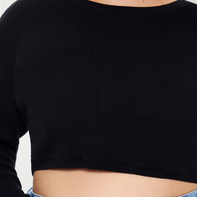 Forever 21 Womens Crew Neck Long Sleeve Crop Top Juniors Plus