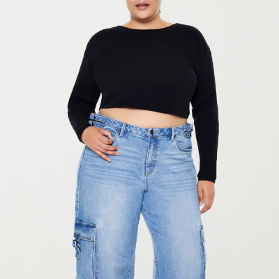 Forever 21 Womens Crew Neck Long Sleeve Crop Top Juniors Plus