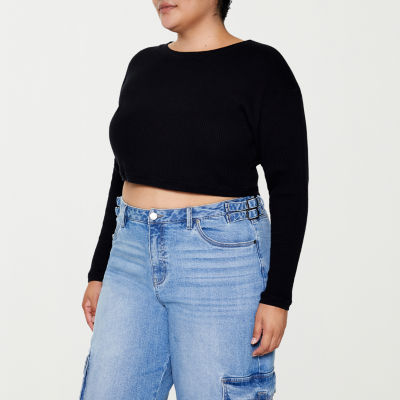 Forever 21 Womens Crew Neck Long Sleeve Crop Top Juniors Plus