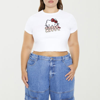 Forever 21 Womens Crew Neck Short Sleeve Hello Kitty Crop Top Juniors Plus