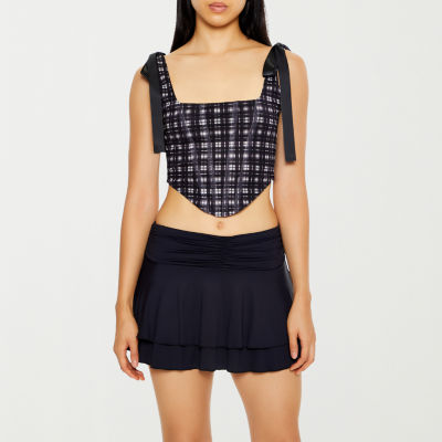 Forever 21 Corset Plaid Tie Sleeve Tank Womens Square Neck Sleeveless Crop Top Juniors