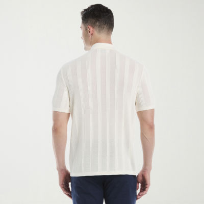 Cubavera Mesh Stripe Coatfront Sweater Mens Short Sleeve Button Cardigan