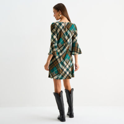 Jessica Howard Womens 3/4 Sleeve Plaid Shift Dress