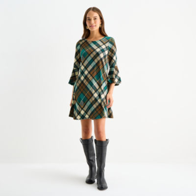 Jessica Howard Womens 3/4 Sleeve Plaid Shift Dress