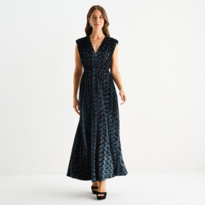 Sam And Jess Velvet Womens Sleeveless Scroll Evening Gown