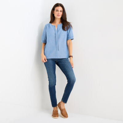 St. John's Bay Womens Split Tie Neck Elbow Sleeve Blouse