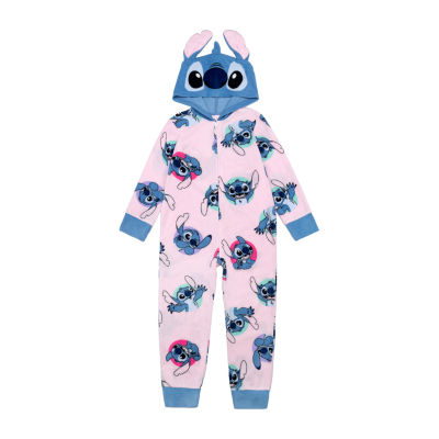 Disney Collection Little & Big Kid Girls Lilo & Stitch Fleece Hooded Long Sleeve One Piece Pajama