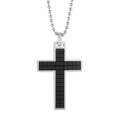 Mens Stainless Steel Cross Pendant Necklace