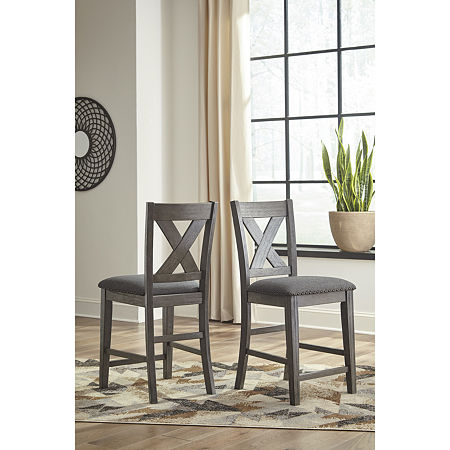 Signature Design By Ashley Caitir Set Of 2 Upholstered Barstools, One Size, Gray