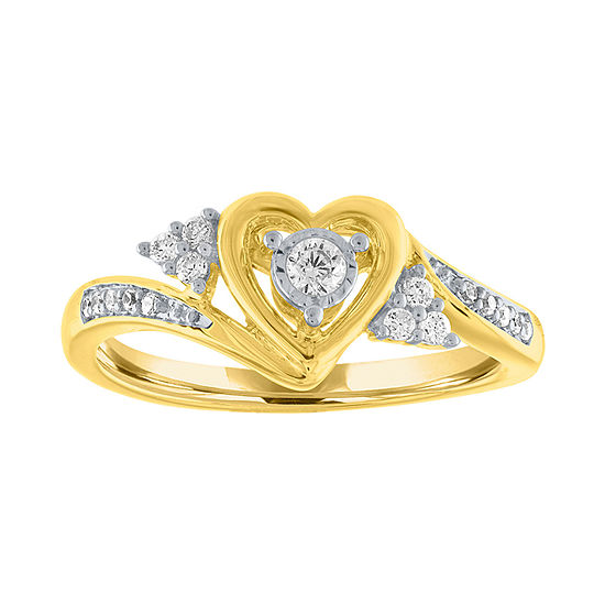 Promise My Love Womens 1/6 CT. T.W. Genuine Diamond 10K Gold Heart Promise Ring