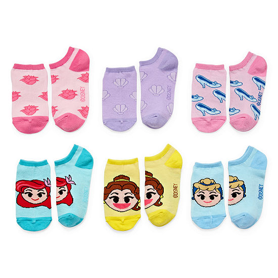 Disney Little & Big Girls 6 Pair Princess Multi-Pack No Show Socks