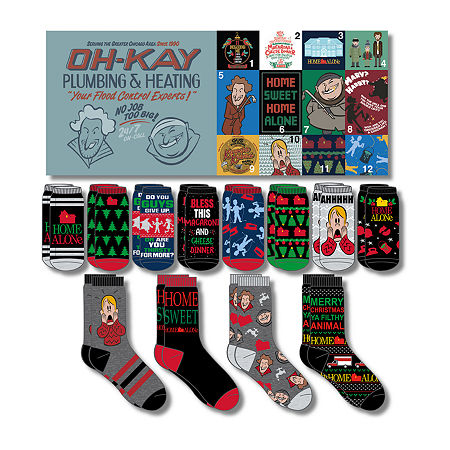 12 Days Of Advent Calendar Home Alone Mens 12 Pair Crew Socks, 10-13 , Black