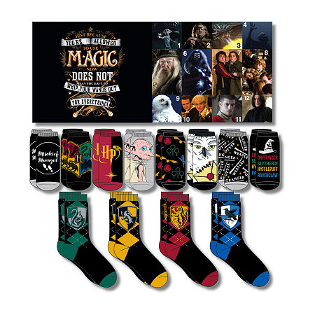 12 Days Of Advent Calendar 12 Pair Harry Potter Crew Socks Mens, 10-13, Black