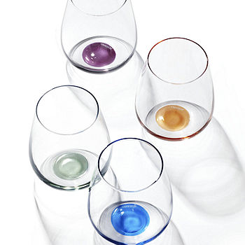 Set of 4 Stemless Wine Glasses 14 oz Green, Amber, Blue, Purple 4 Tall