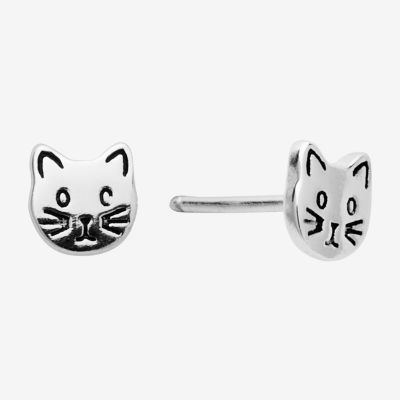 Itsy Bitsy Cat Cubic Zirconia Sterling Silver 5mm Stud Earrings