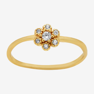 Itsy Bitsy Cubic Zirconia 14K Gold Over Silver Flower Band