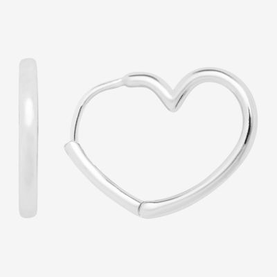 Silver Treasures Huggie Sterling Silver Heart Hoop Earrings