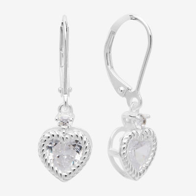 Silver Treasures Cubic Zirconia Sterling Silver Heart Drop Earrings